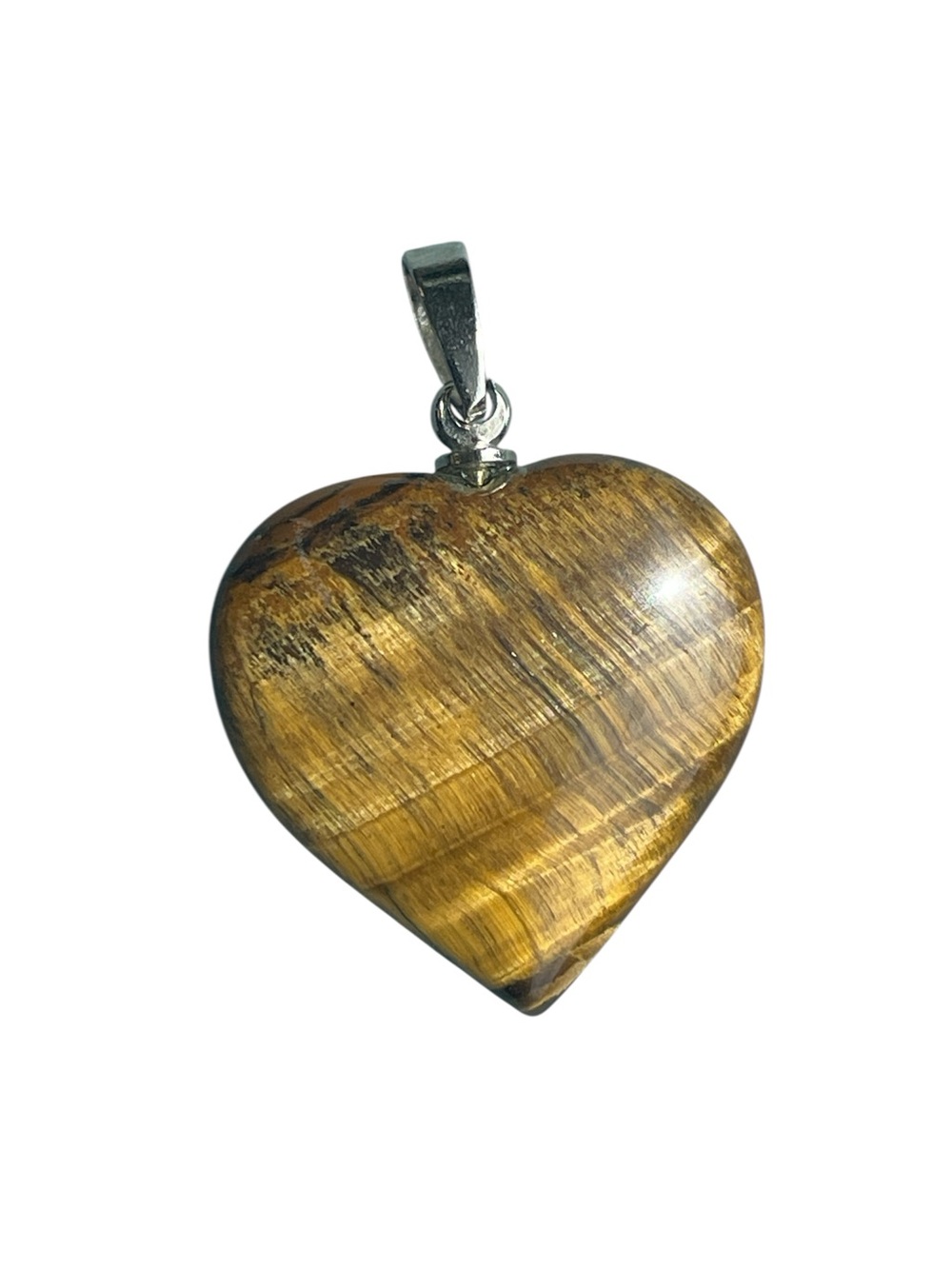 Heart-Shaped Tiger's Eye Pendant Necklace with Silver Bail